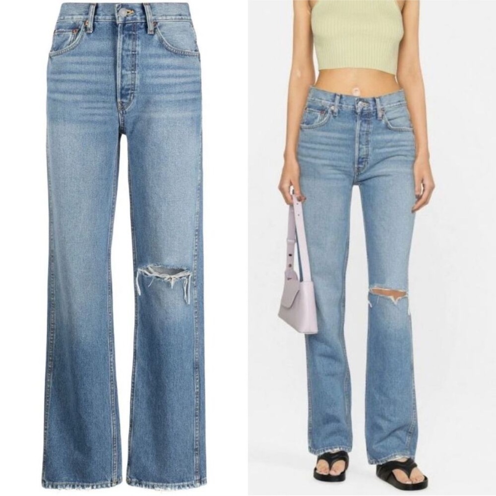 RE/DONE 90s High Rise Loose Jeans Straight Leg Denim Worn Heather Blue NWT 29